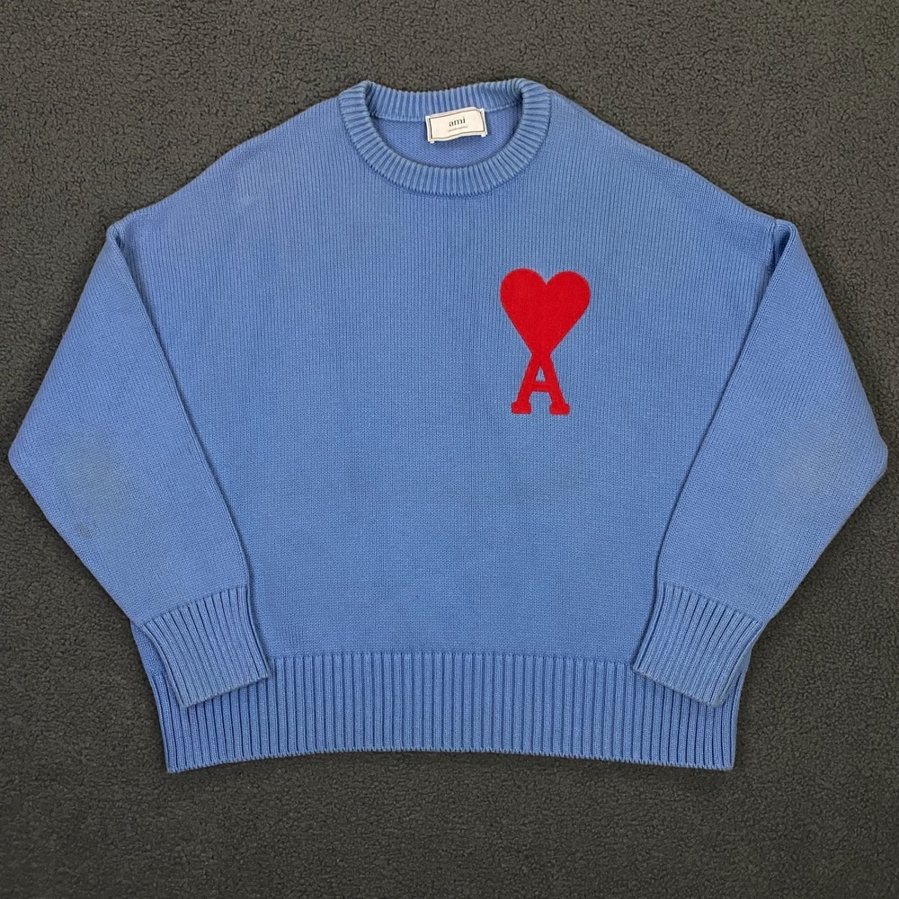 AMI Oversize Heart of Friend Crewneck Sweater Women Small Relaxed Portugal Blue